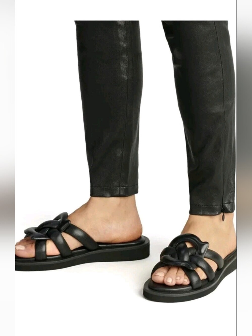 Coach Black Leather Knot Slide Sandals